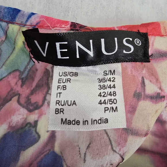 VENUS Brilliant Tropical sheer Duster Cover up Sz M Hot pink Pom Pom Trim - Picture 4 of 8